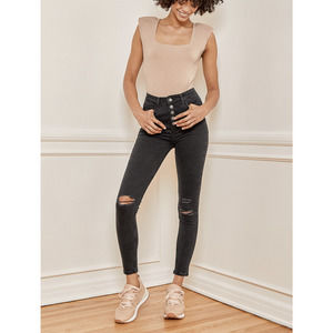 32 We The Free People Sabrina Washed Black High Rise Distress Super Skinny Jeans